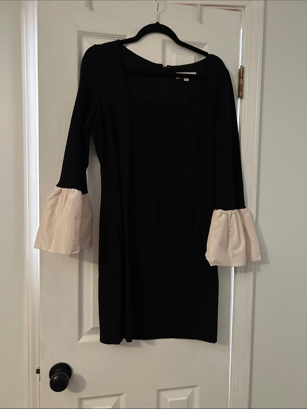 LOFT Black Mini Dress with Cream Bell Sleeves